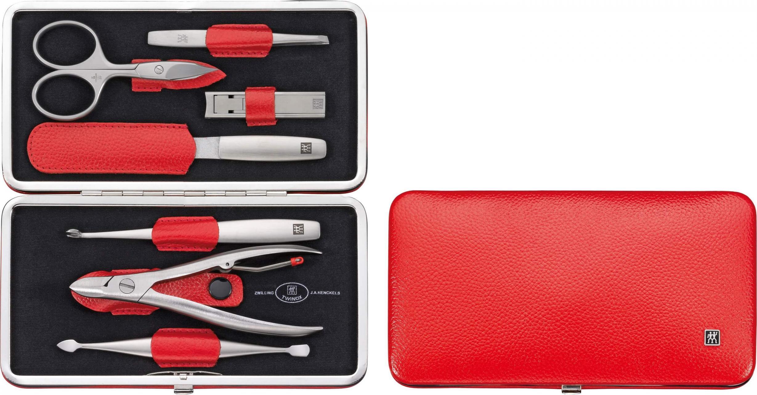 Zwilling Zestaw podróżny Zwilling Twinox czerwone, skórzane etui, 7 elementów