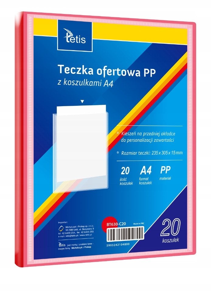 Teczka ofertowa A4 PP + 20 koszulek czerwona BT630-C20 tetis