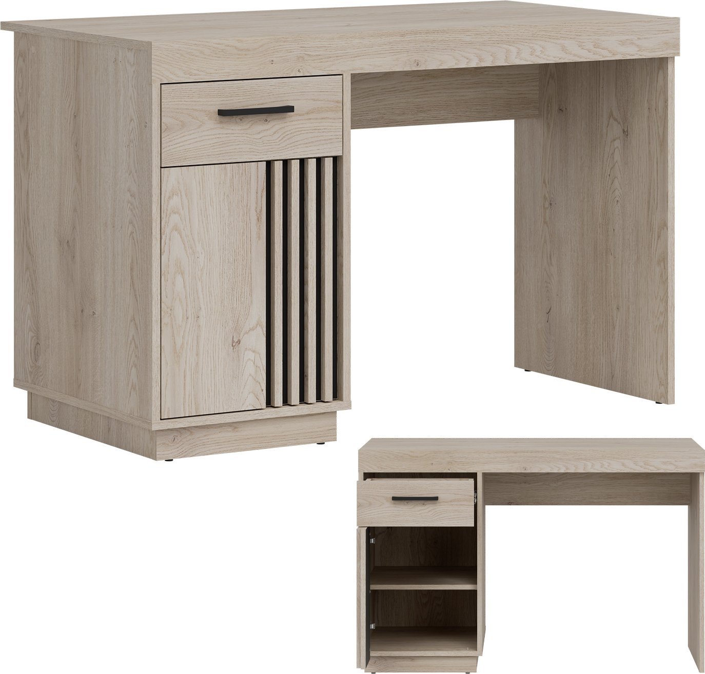 BogFran Biurko uniwersalne L/P z szafką do nauki i pracy Dąb Lamele Loft MATI MI13