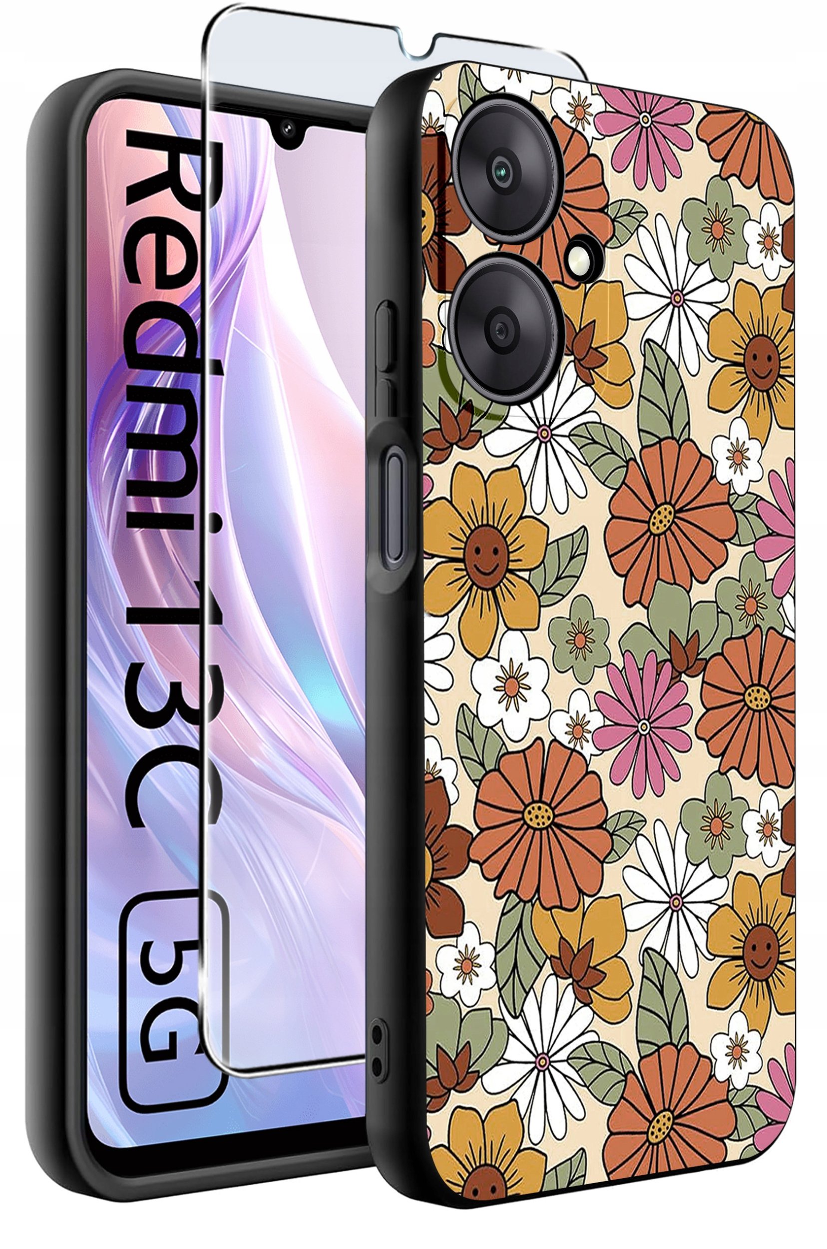 ETUI do Xiaomi Redmi 13C 5G WZORY |SILIKONOWE MATT CASE +SZKŁO HARTOWANE 9H