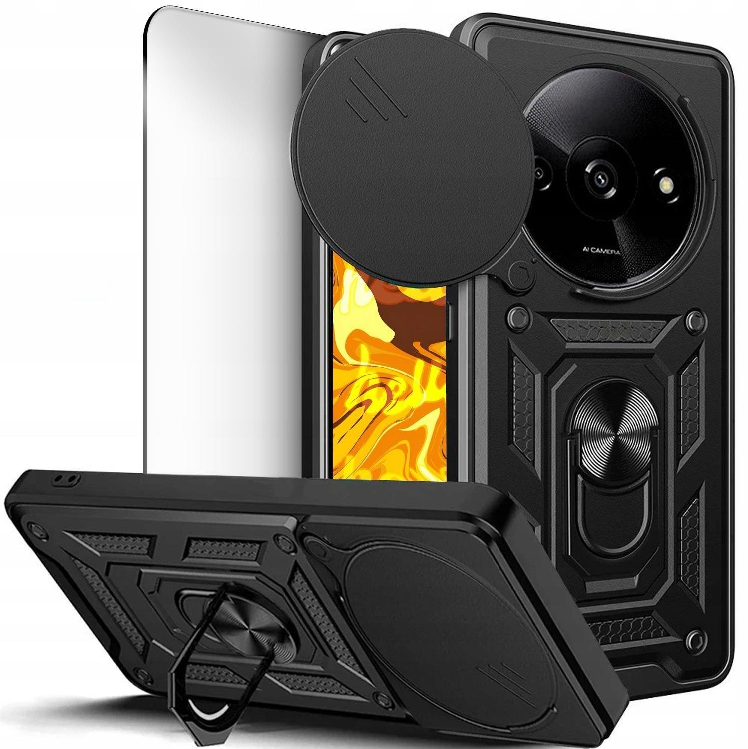 ETUI PANCERNE DO XIAOMI REDMI A3 CZARNE OBUDOWA ARMOR HOLDER RING SZKŁO