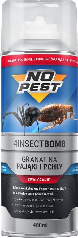 NO PEST Bomba na Pająki i Pchły 400ml Granat Fogger Środek Preparat Odymiacz na Pająki Pchły Pluskwy Karaluchy