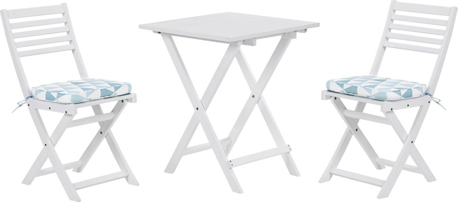 Beliani Zestaw mebli balkonowych drewniany biały z poduszkami niebieskimi FIJI