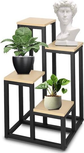 Kwietnik metalowy 67,5 cm stojak na kwiaty z 4 półkami loft czarny, jasnobrązowy UNIWERSALNY