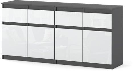 Komoda Szafka 160cm 4 Szuflady Nowoczesna Szary Biały Połysk Sypialnia