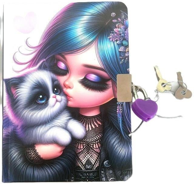 Fresh Pamiętnik z kłódką A6/64K gładki Dziewczynka z kot