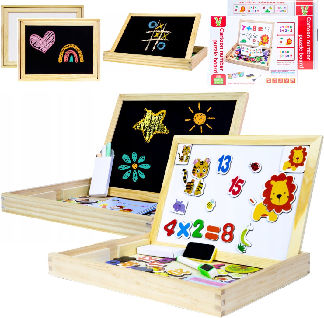 Drewniana wielofunkcyjna tablica edukacyjna 2w1