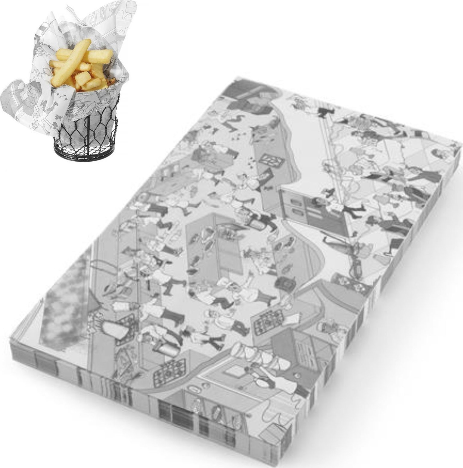 Hendi Papier pergaminowy do przekąsek frytek nadruk KUCHNIA 500 szt. 258x425 mm - Hendi 678206 Papier pergaminowy do przekąsek frytek nadruk KUCHNIA 5