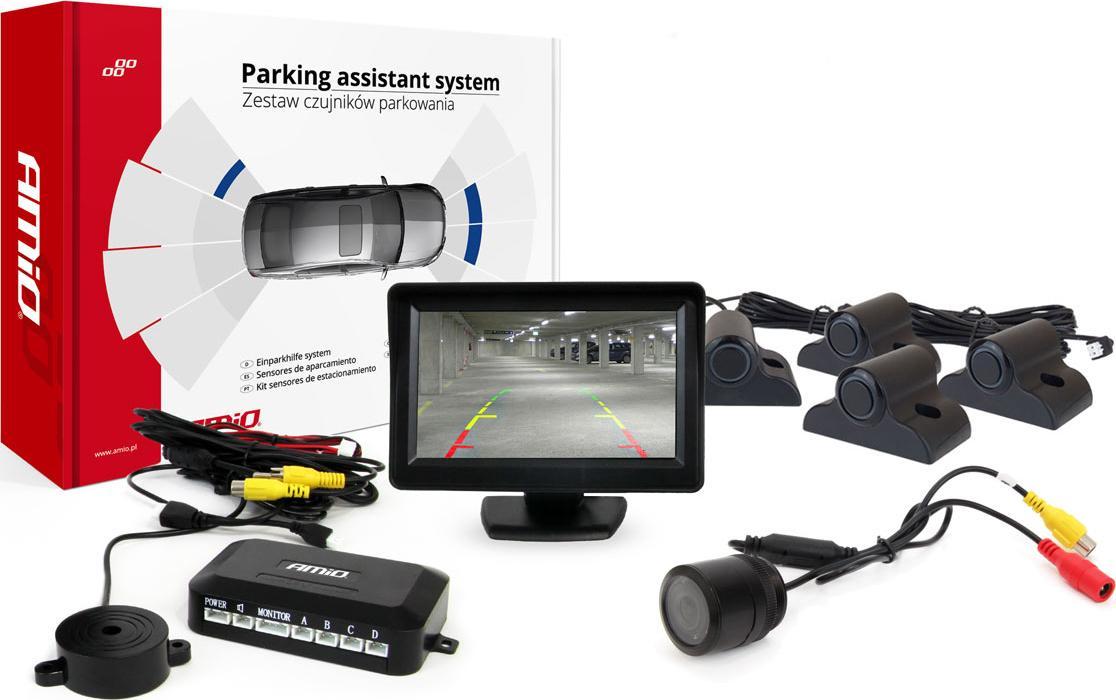 AMiO Zestaw czujników parkowania tft01 4,3" z kamerą hd-301-ir 4 sensory czarne truck