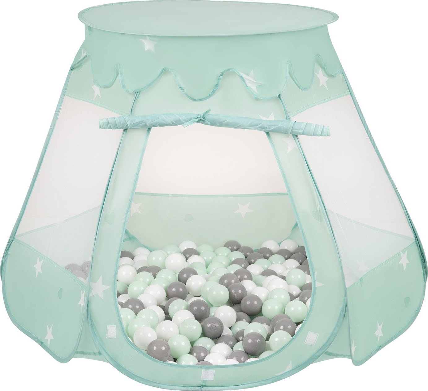 Selonis Selonis Namiot zamek NZ-100X z piłeczkami 6cm miętowy: biały-szary-mięta 105x90cm/200piłek Zabawka namiot dla dzieci