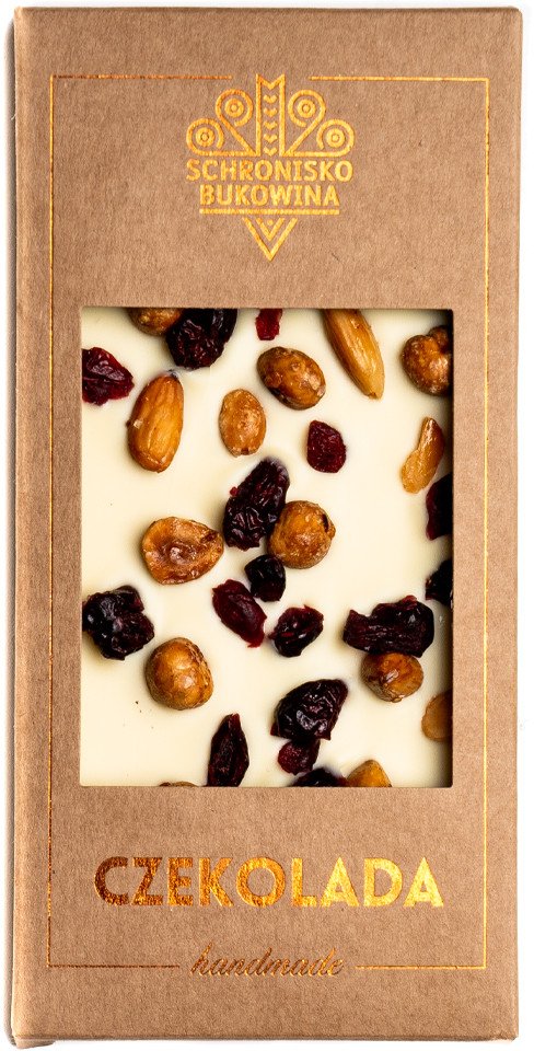 Schronisko Bukowina Czekolada biała z owocami liofilizowanymi i pistacjami 100g -