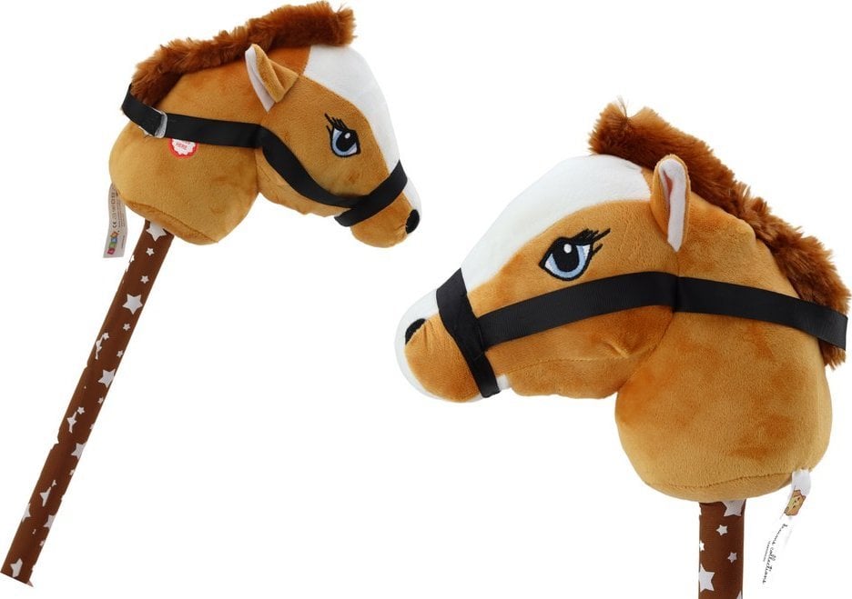 Pluszowa Głowa Konia Na Kiju Hobby Horse Koń Krótkowłosy Brązowy Dźwięki LEAN Toys