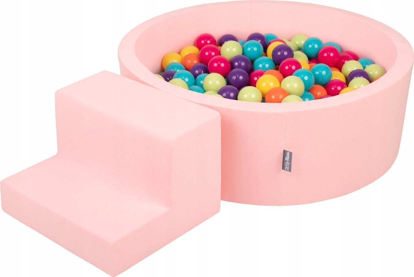 KiddyMoon Piankowy plac zabaw PPZP-OK30D-122 z piłeczkami różowy: jasny zielony-żółty-turkus-pomarańcz-ciemny róż-fiolet basen 200/schodek Zabawka pla
