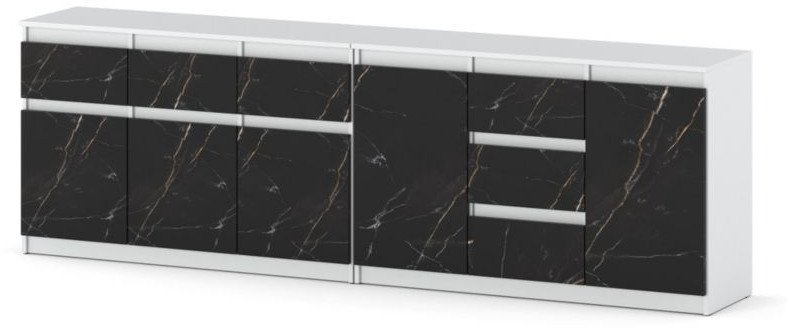 Komoda Do Salonu Nowoczesna 6 Szuflad 240cm Szafka Biała San Sebastian