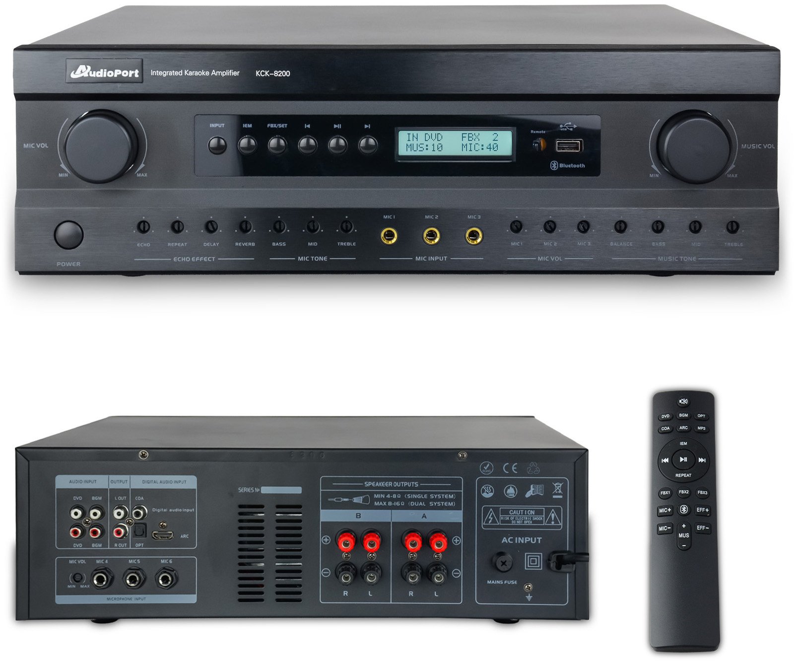 AudioPort Wzmacniacz audio 2x 200W karaoke DSP HDMI pilot KC8200 one size