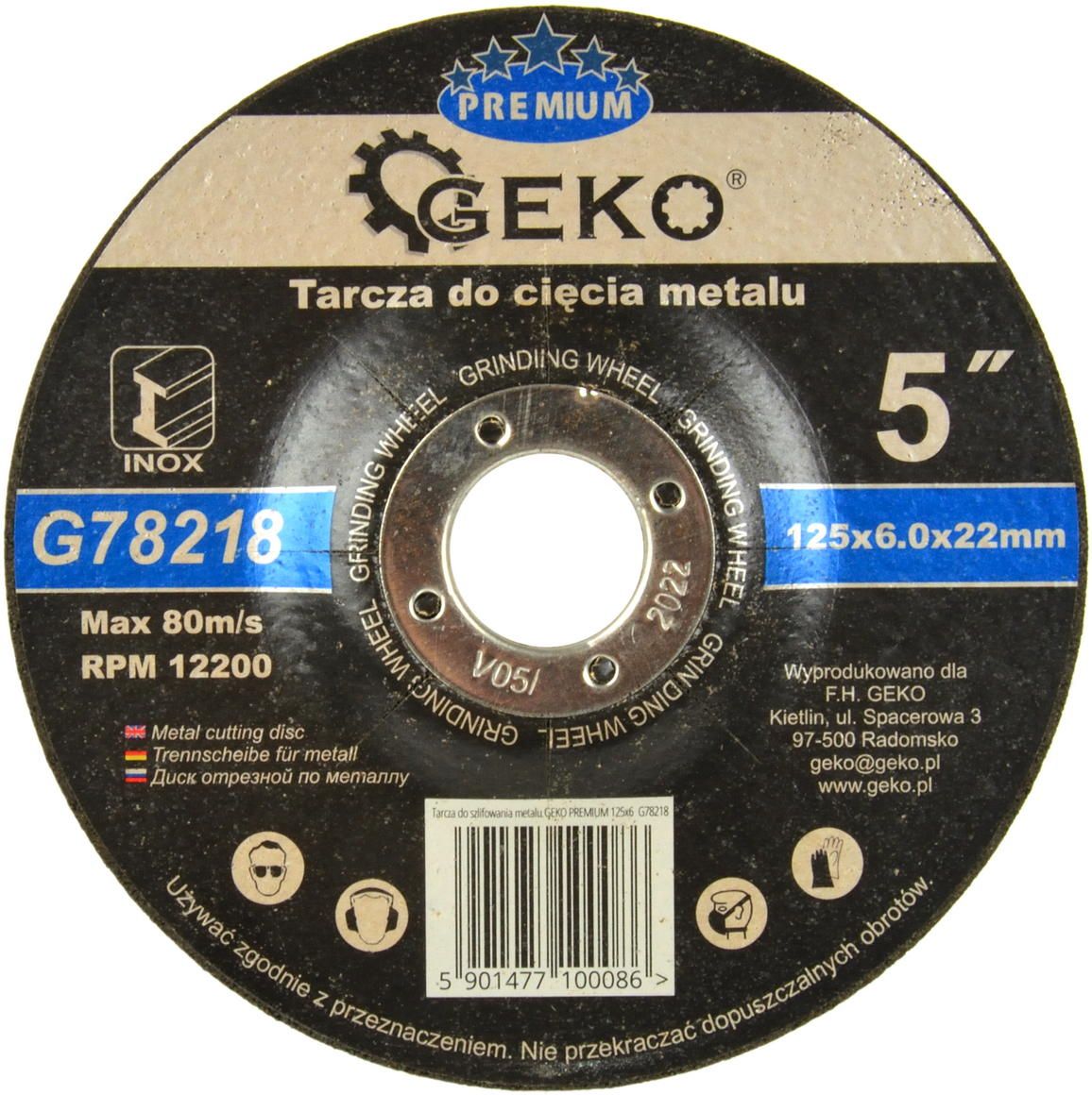 Geko Tarcza do szlifowania metalu GEKO PREMIUM 125x6 Inox (5/25/100)