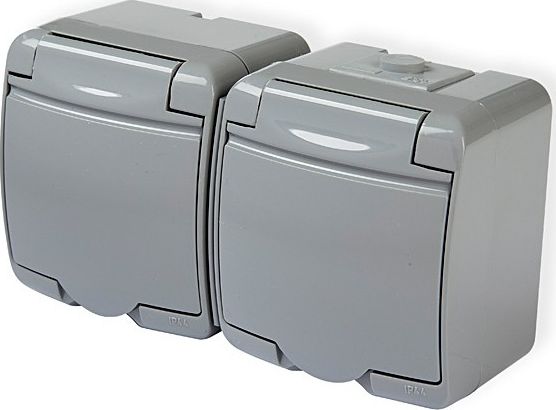 Karlik Junior gniazdo podwójne z klapką szare (10GHE-2)