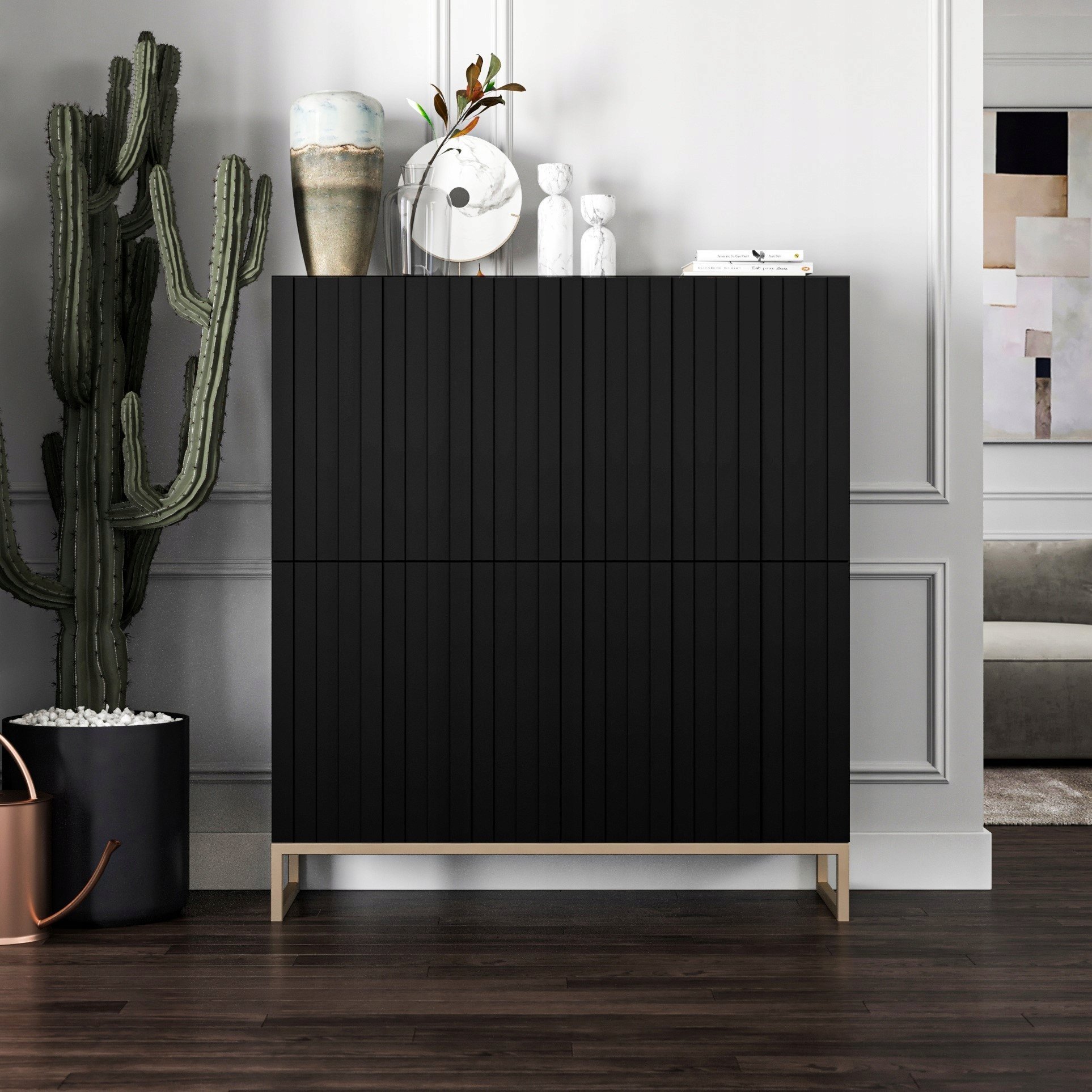 Meble Lindner Komoda RTV Glamour Szafka RTV Glamour Czarna 112cm