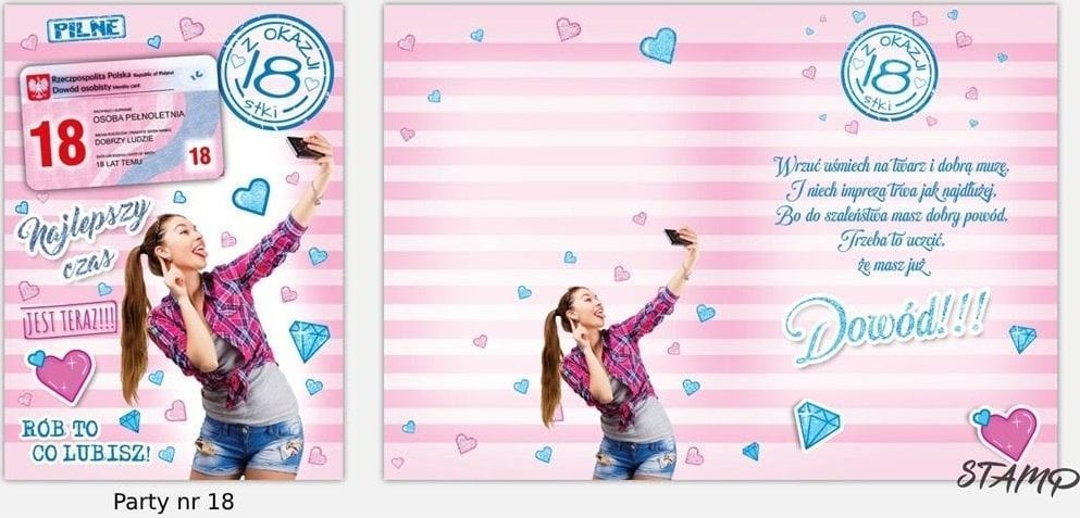Karnet Party naklejany B6+koperta Urodziny 18 wz18