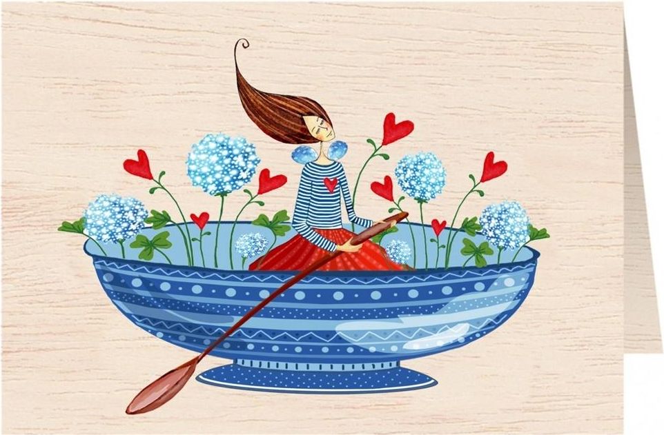 Cozywood Karnet drewniany C6 + koperta Kobieta z dmuchawcem