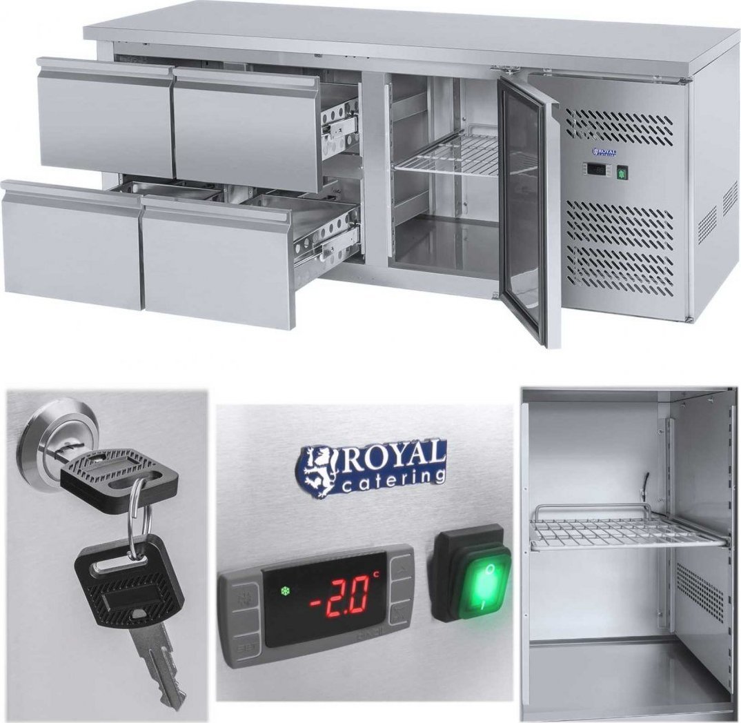 Royal Catering Stół chłodniczy ze stalowym blatem roboczym 4 szuflady od -2 do 10C 179cm