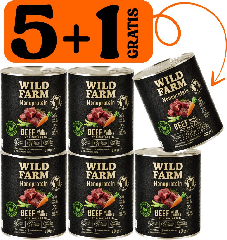 WILD FARM Monoprotein Beef 5x800g + 800g GRATIS hipoalergiczna karma dla psa