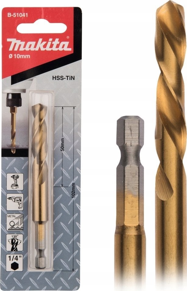 Wiertło Makita MAKITA WIERTŁO DO METALU HSS-TIN 1/4" HEX 10,0x102mm