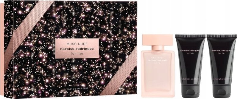 Set Narciso Rodriguez: For Her Musc Nude, Eau De Parfum, For Women, 50 ml + For Her Musc Nude, Hydrating, Body Lotion, 50 ml + For Her Musc Nude, Clea