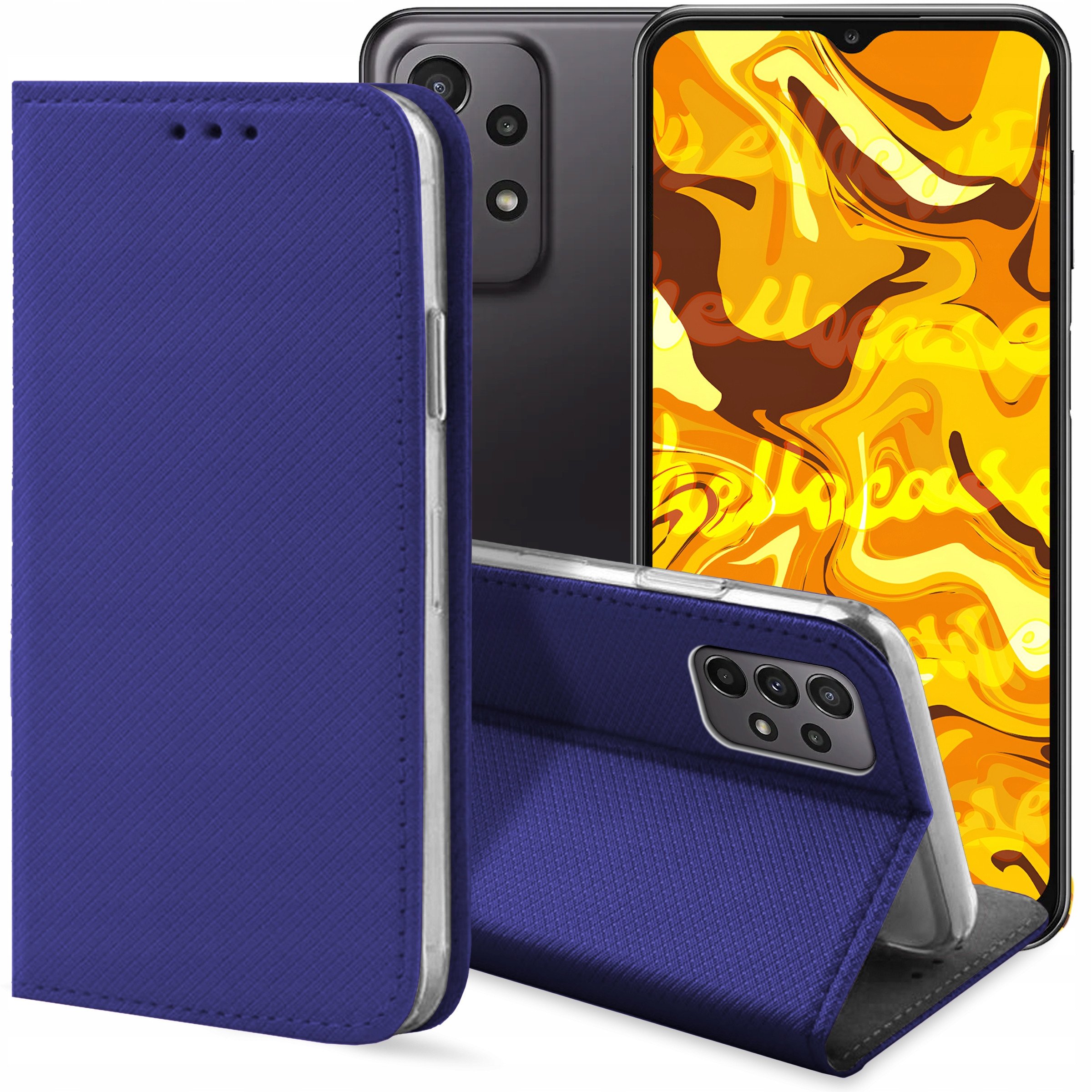 ETUI Z KLAPKĄ DO SAMSUNG GALAXY A23 5G GRANATOWE ZAMYKANE MAGNETYCZNE CASE