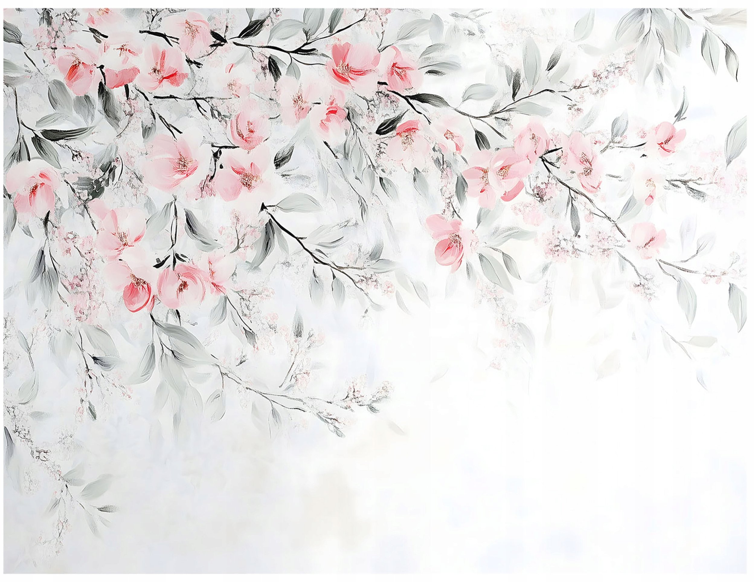 FOTOTAPETA KWIATY WIŚNI LIŚCIE ZIELONE DO SYPIALNI SALONU TAPETA 350x250