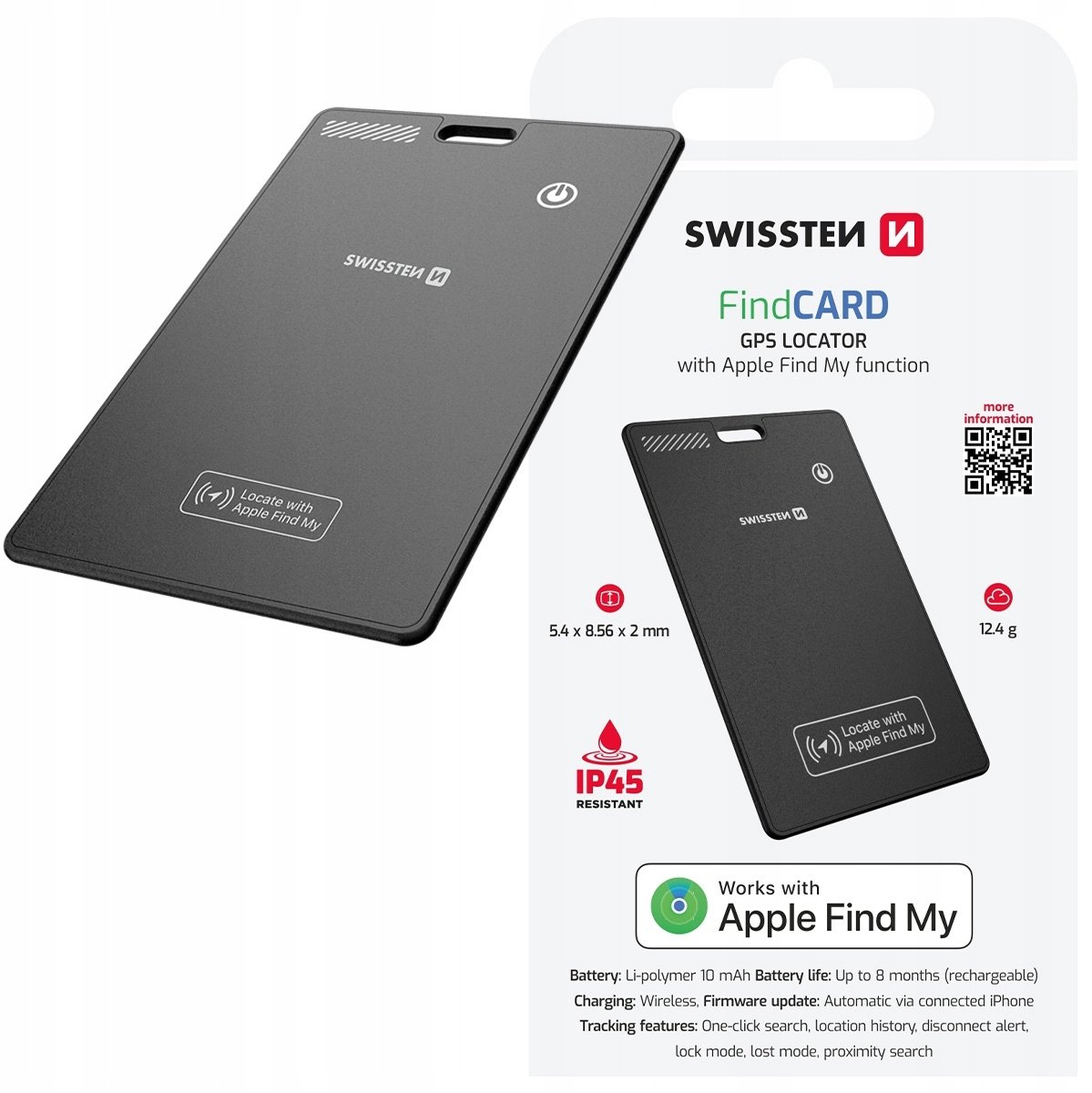 Swissten Find Card Smart Locator with Apple Find My Function