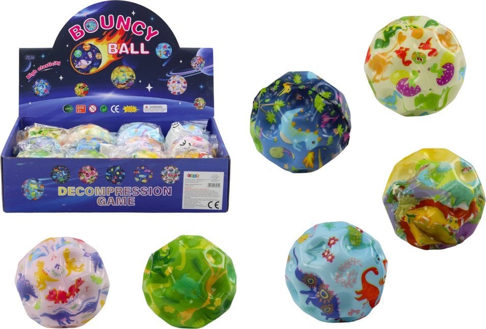 LeanToys Piłeczka Świecąca Do Odbijania Ugniatania z Wypustkami Dinozaury 7cm