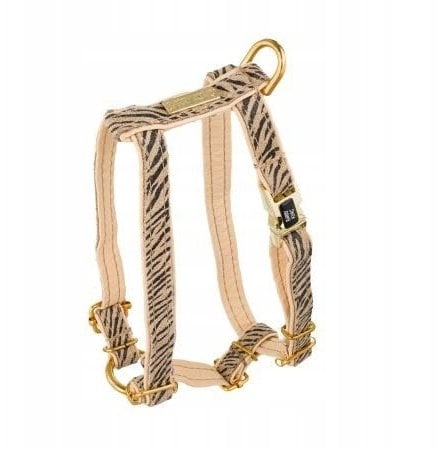 Szelki dla psa, Wild Tiger, beżowe, skórzane mosiądz, M 16mm/ob. szyi 30-50cm ob. klatki 40-70cm