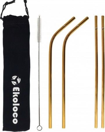 Ekoloco Słomki ze stali nierdzewnej złote 4 szt.