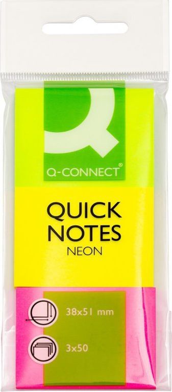Q-Connect Bloczek Samoprzylepny Q-Connect, 38X51Mm, 3X50 Kart., Neon, Mix Kolorów