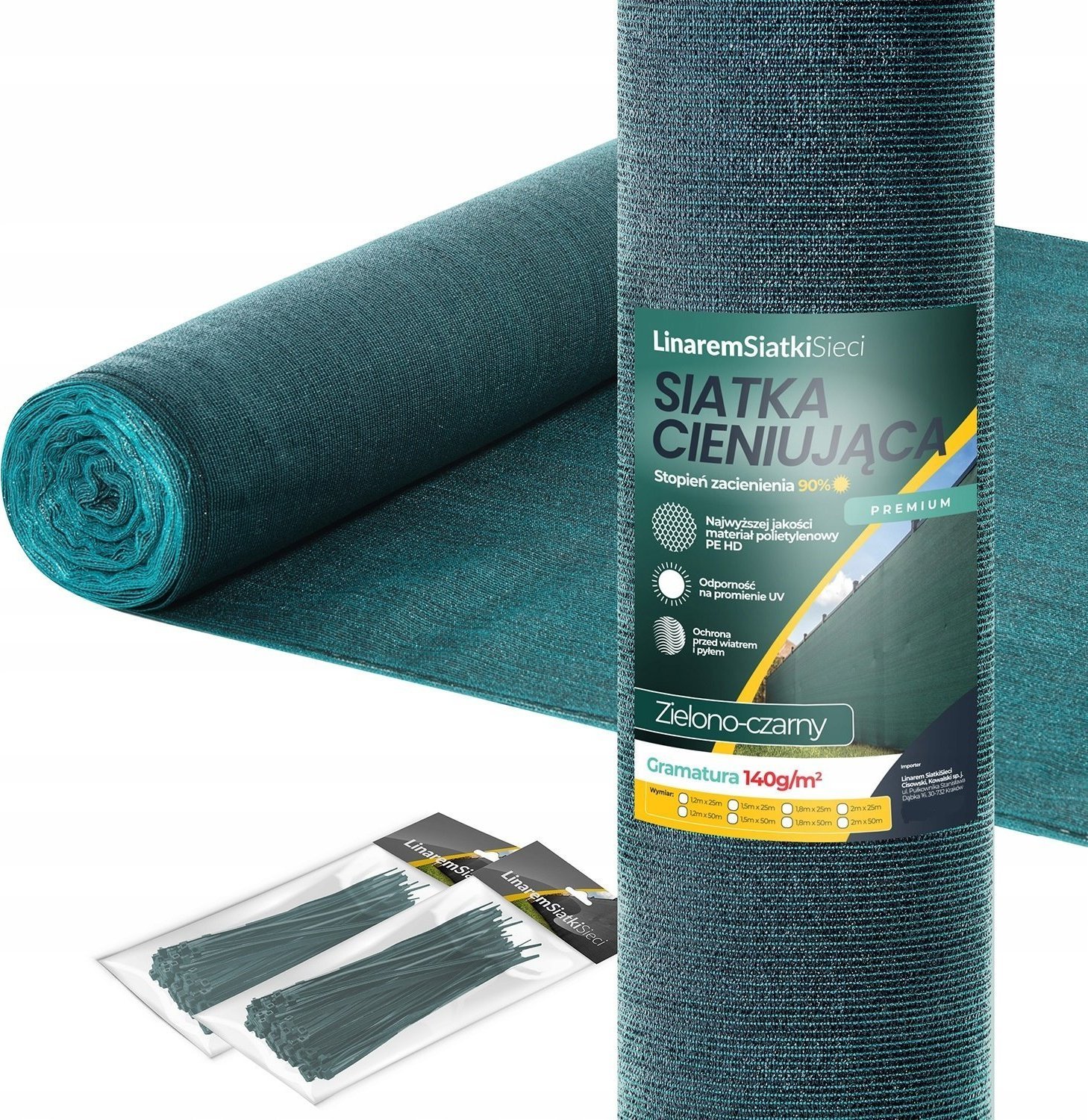 Linarem SiatkiSieci SIATKA CIENIUJĄCA 1,5x50 90% osłona na ogrodzenie zielono-czarny