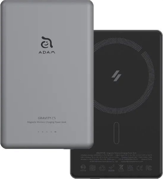 Powerbank Adam Elements Adam Elements Gravity C5 - magnetyczny powerbank bezprzewodowy 5000 mAh szary