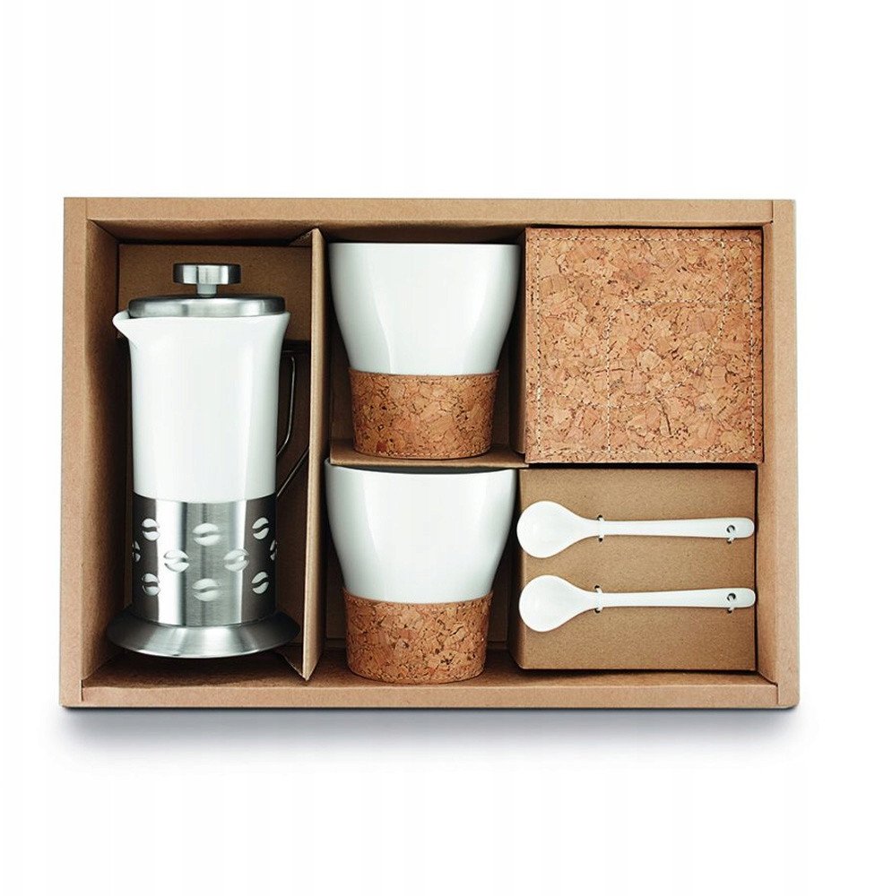 ZESTAW KAWOWY 2x KUBEK ŁYŻECZKI ZAPARZACZ PREZENT