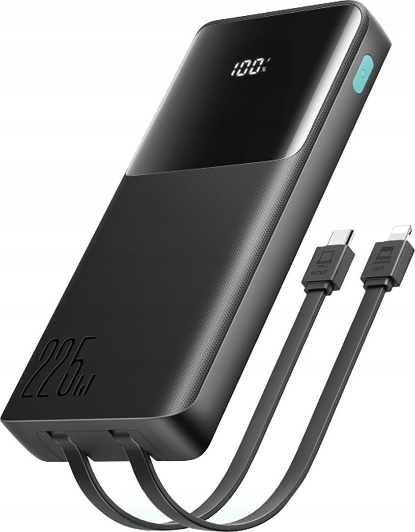 Powerbank Joyroom JR-PBF19 22.5W 10000mAh + wbudowane kable USB-C, Lightning czarny