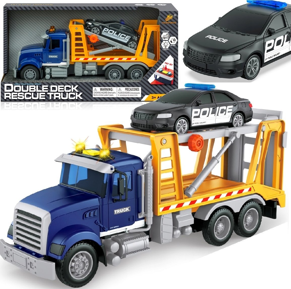 Qulki Policja Ciężarówka Laweta Pomoc Drogowa Holownik Policyjny Zabawkowy pojazd