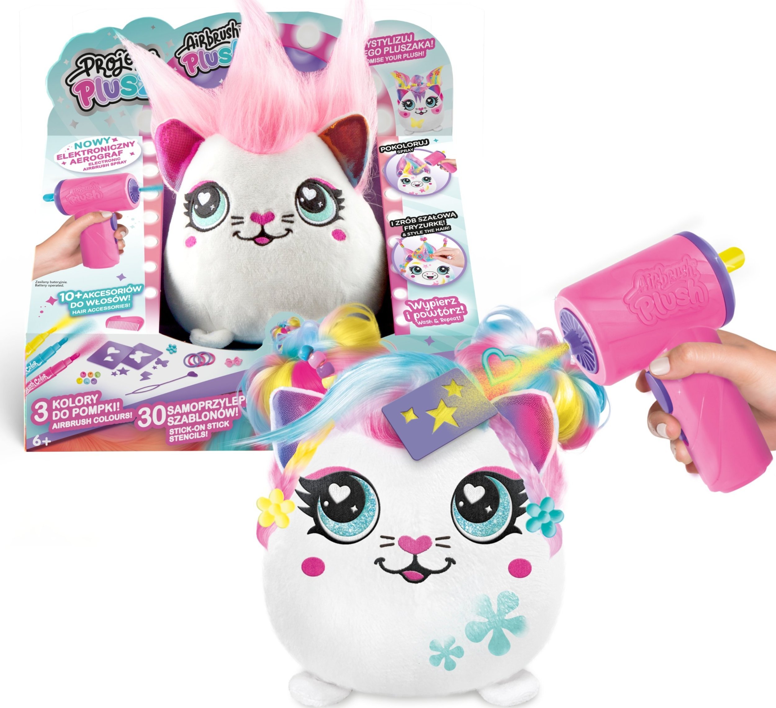 Maskotka Projekt Plusz Fryzurki - Zestaw z elektronicznym aerografem - Klejnotka