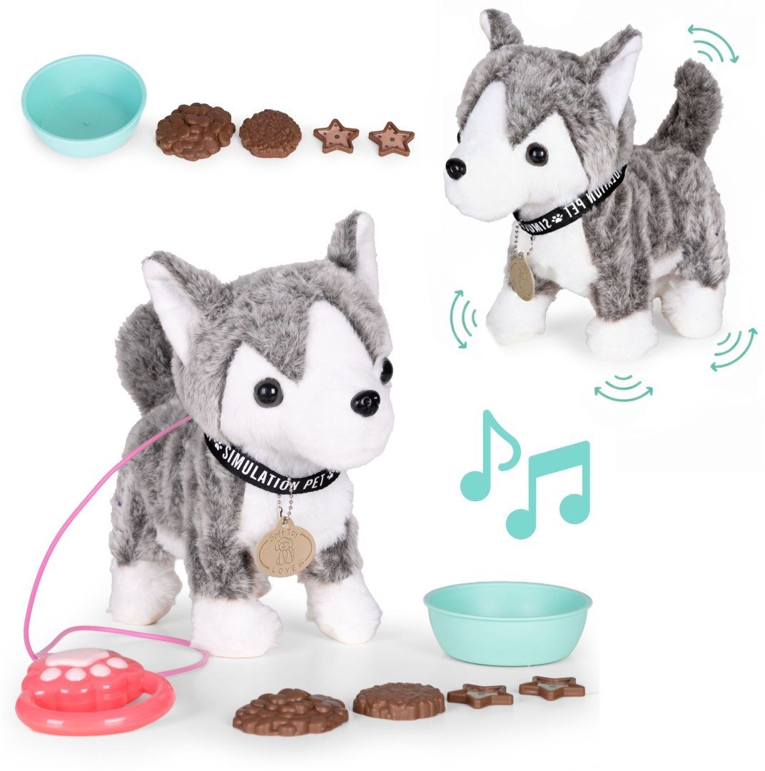 Interaktywny piesek na smyczy husky chodzi i merda ogonem melodyjki EDUKAMP