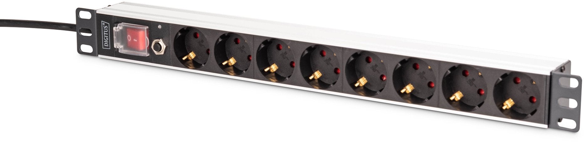 1U Aluminum PDU, rackmount.,8x safety outlet 16A, 4000W, 250VAC 50/60Hz, overload protection