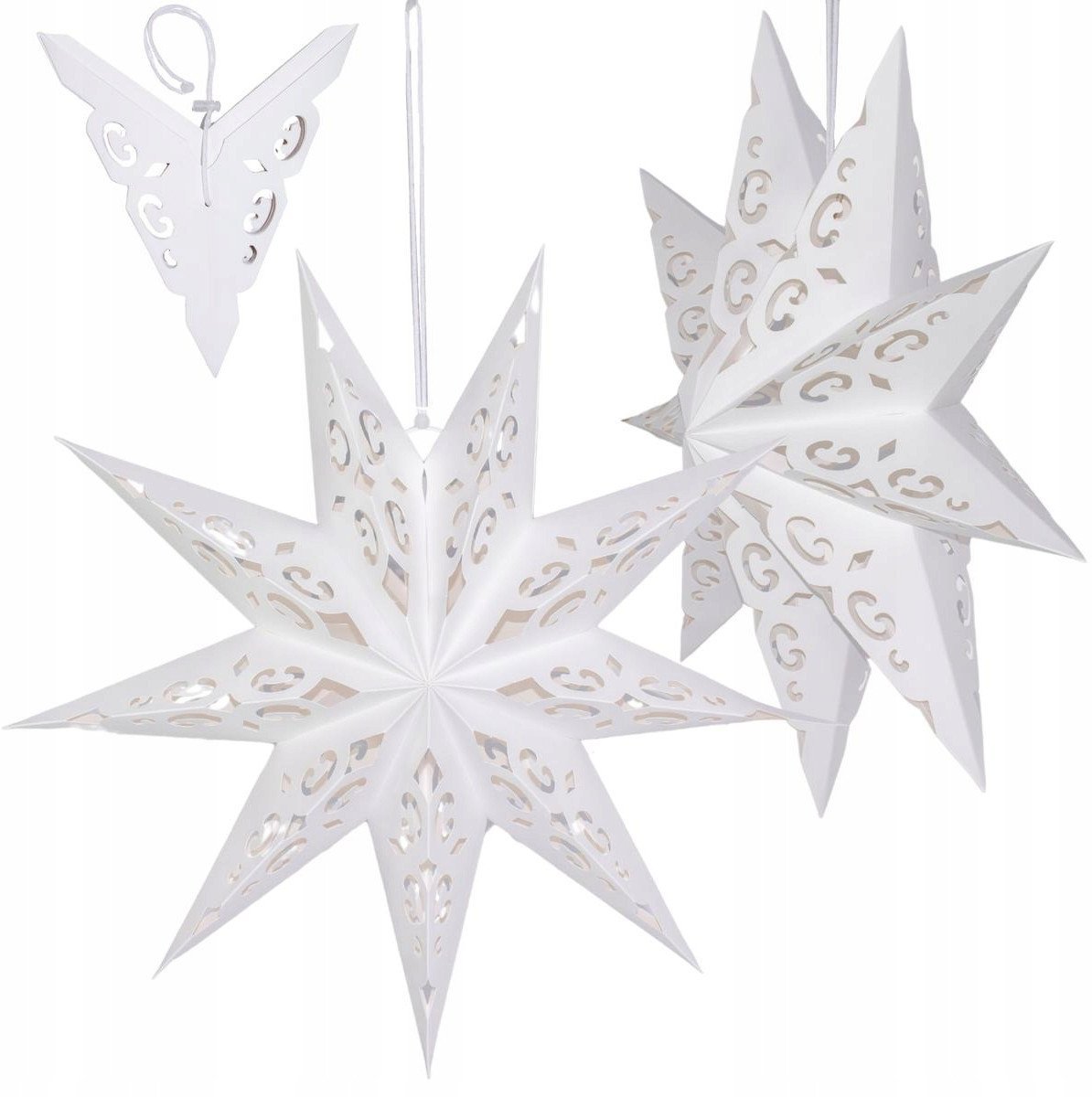 DEKORACJA PAPIEROWA GWIAZDA 45CM 9 RAMION BIAŁA