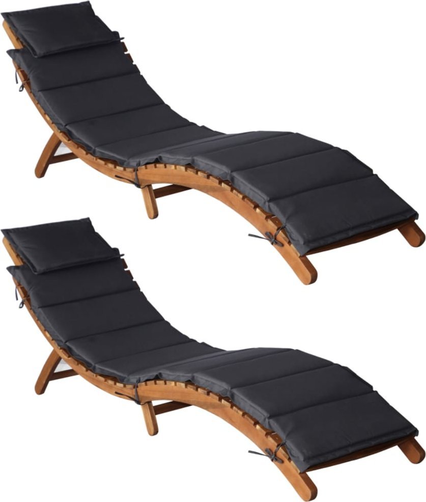 vidaXL vidaXL Leżaki z poduszkami, 2 szt., ciemnoszare, lite drewno akacjowe