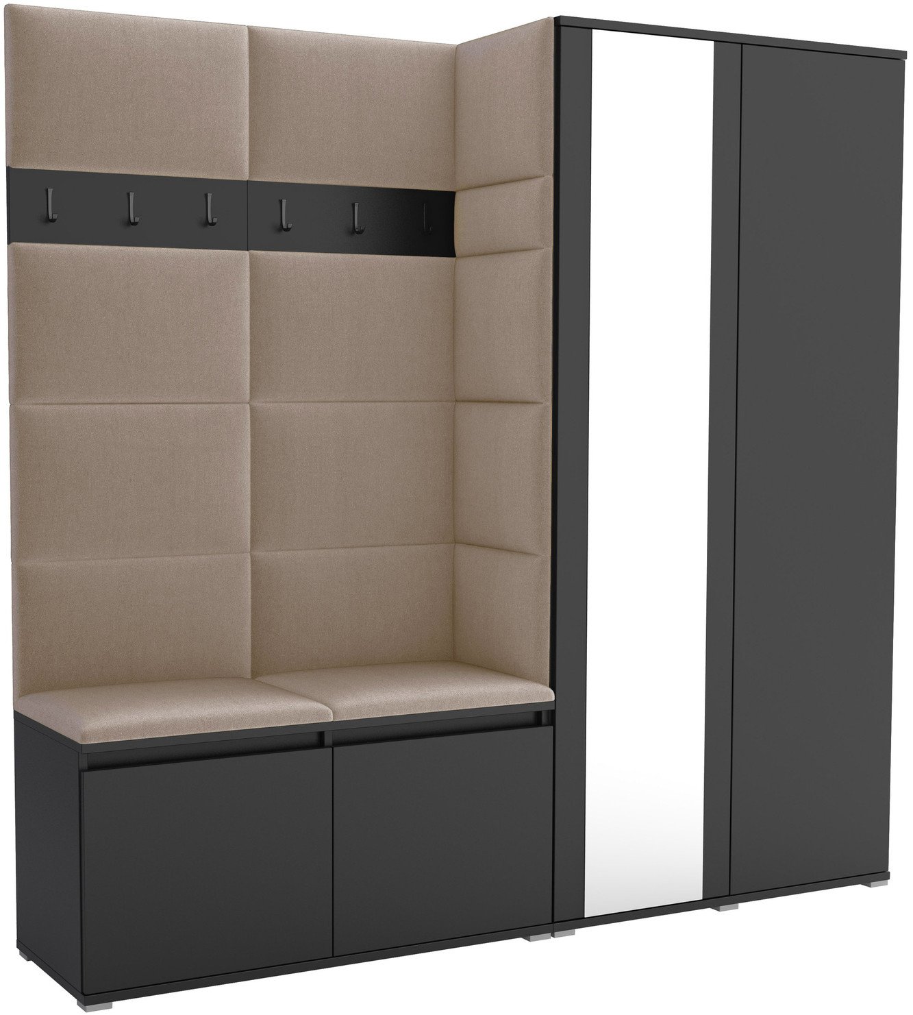 Tapicerowana garderoba Noris IV z lustrem - kolor czarny + tkanina Trinity 04