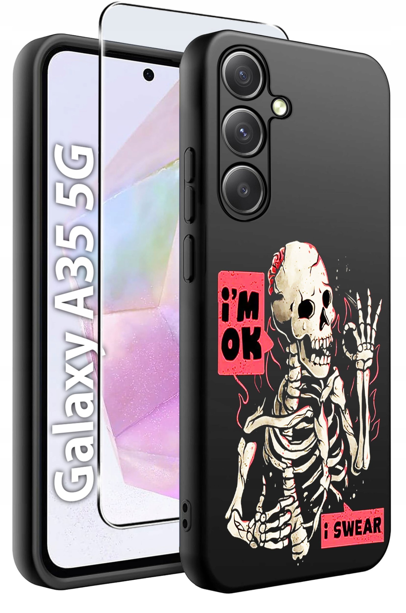 ETUI do Samsung A35 5G WZORY | SILIKONOWE MATT CASE + SZKŁO HARTOWANE 9H