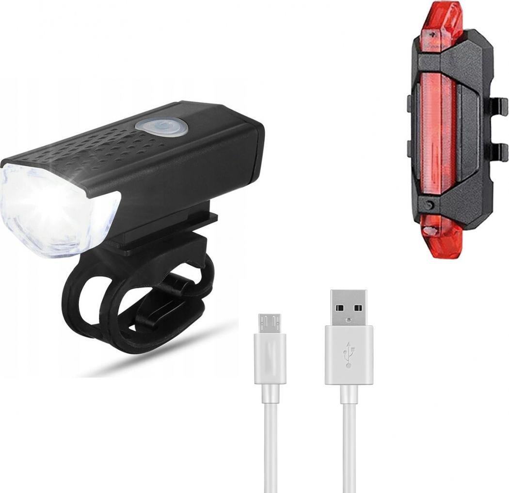 Braders Zestaw lampek rowerowych LED: przód, tył, kabel do ładowania