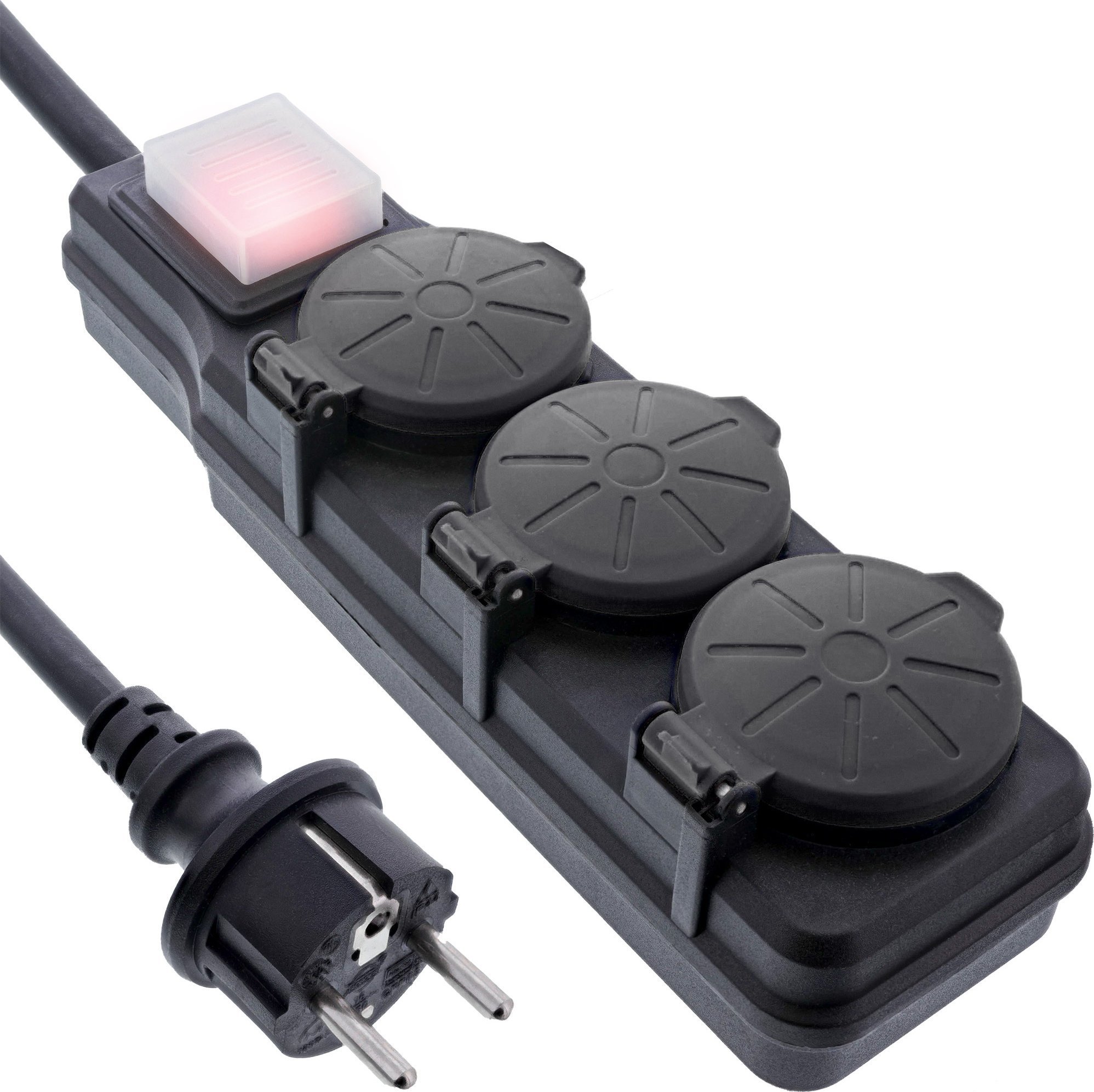InLine® Outdoor-Steckdosenleiste, 3-fach Schutzkontakt, IP44, mit Schalter, 10m