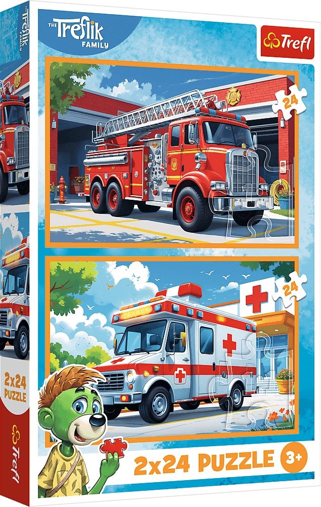 Trefl Puzzle Rodzina Treflików - Wóz strażacki i karetka 2x24 elementy (34447)